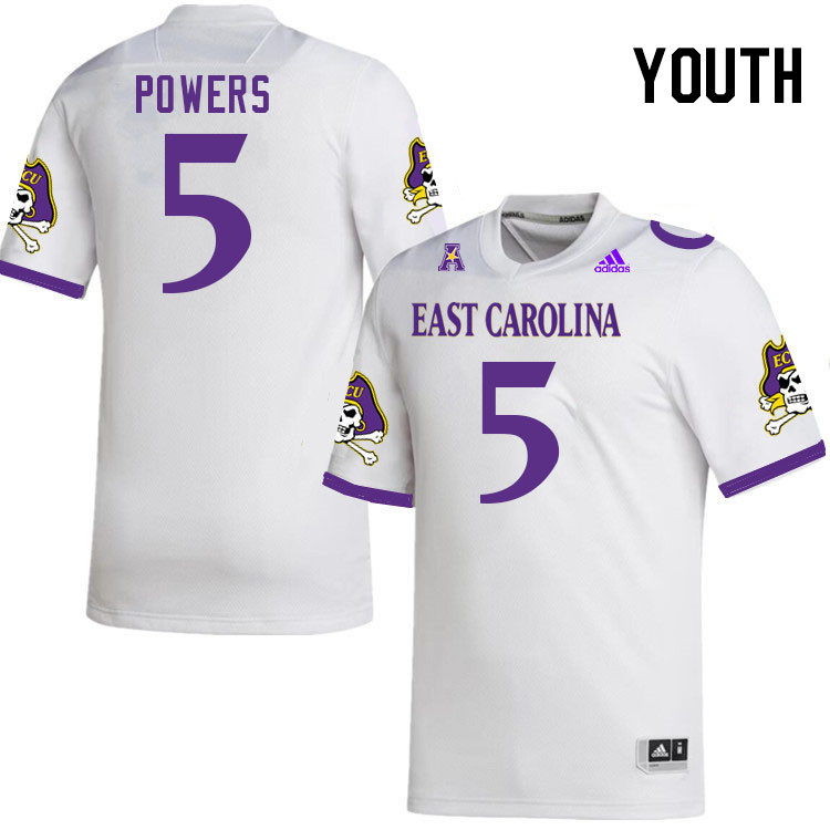 Youth #5 Jack Powers ECU Pirates 2023 College Football Jerseys Stitched-White
